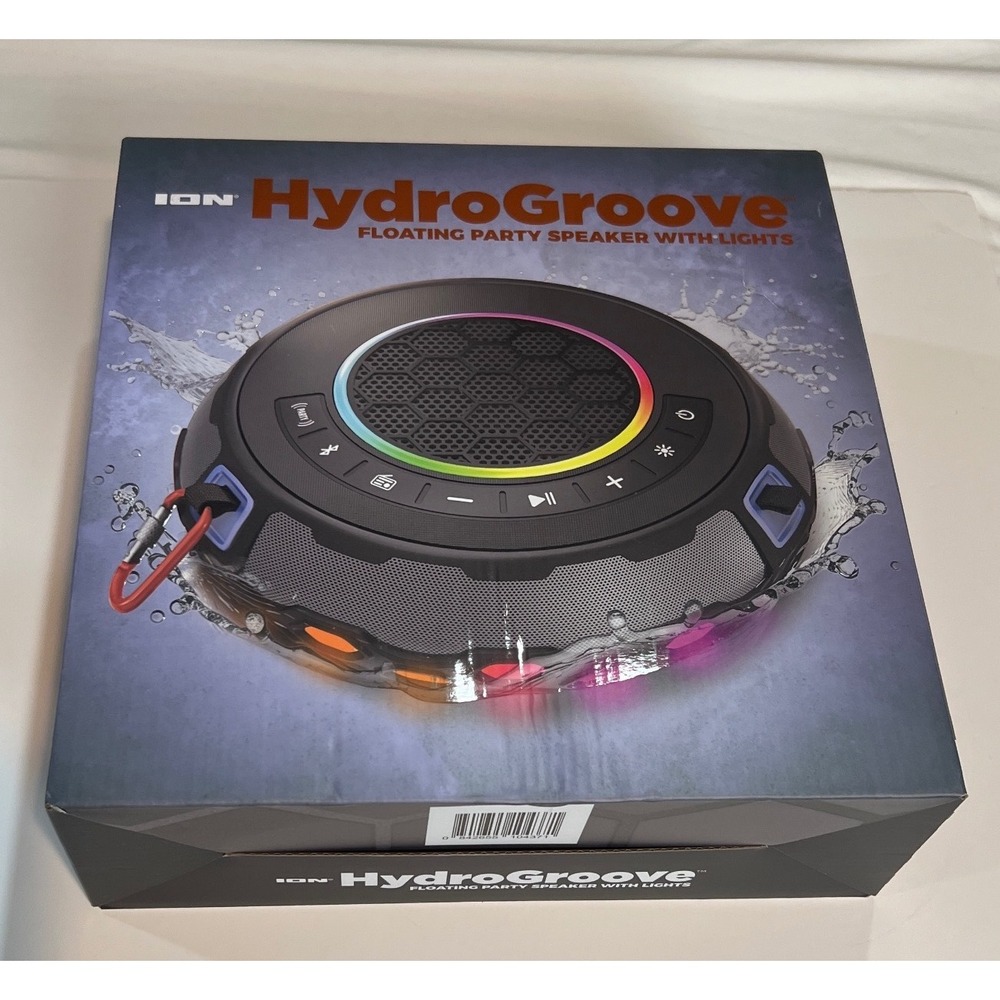 ION HydroGroove Floating Party Speaker ISP189 Waterproof Bluetooth LED NIB A53